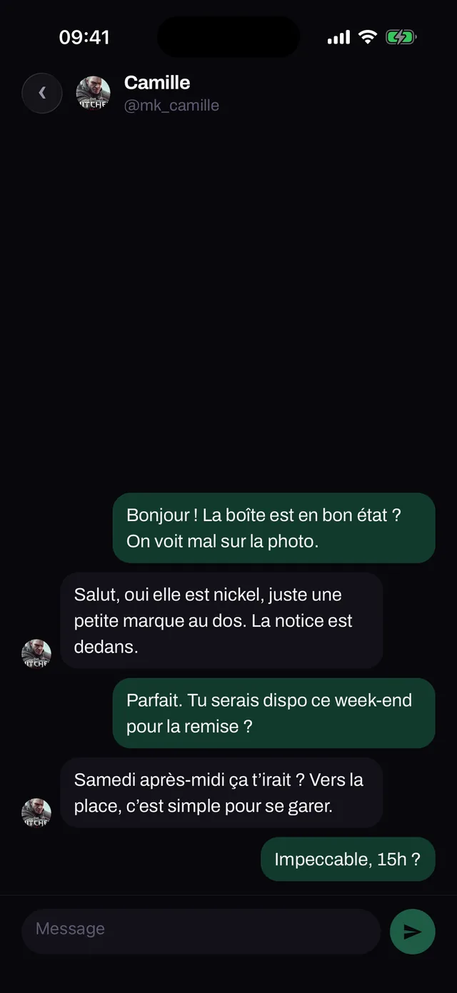 The conversation with the seller, inside the app.