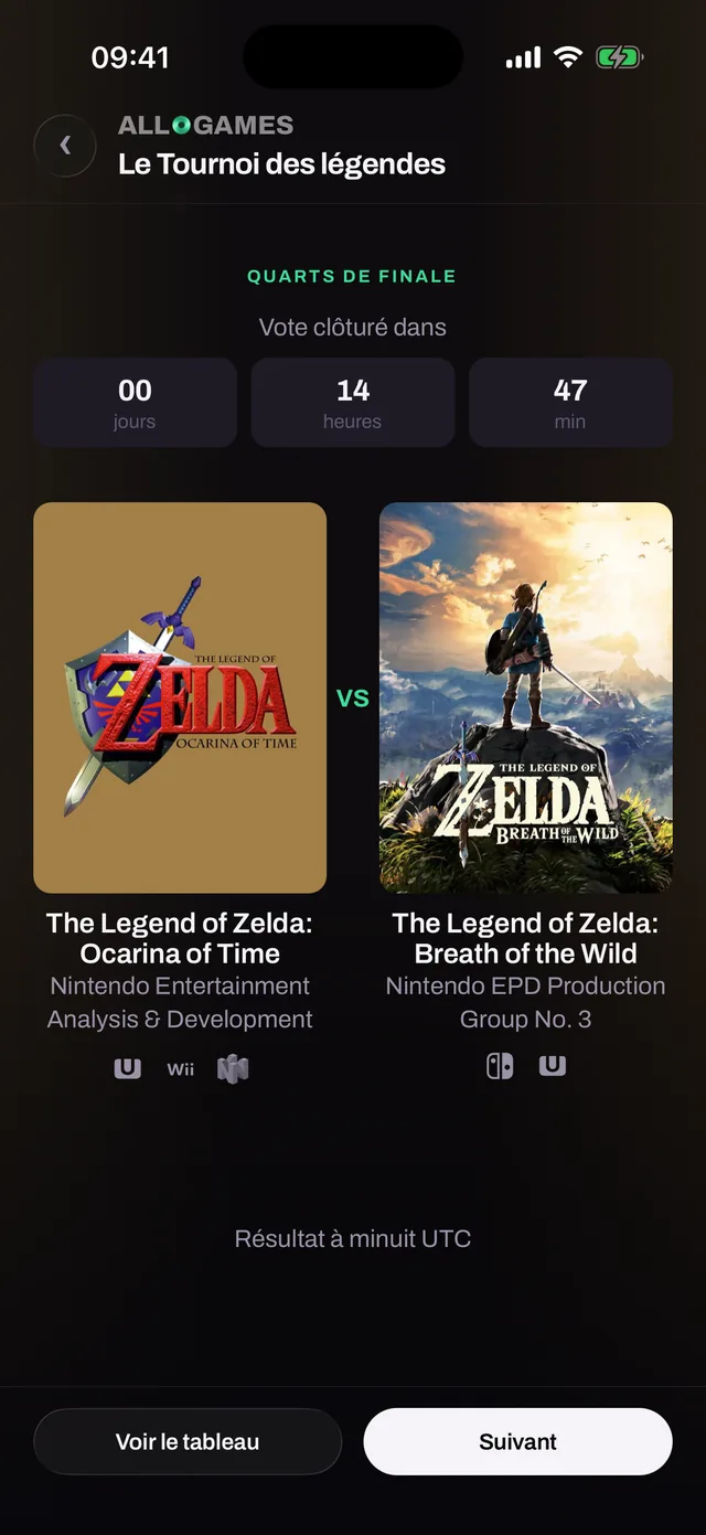 A tournament match: Ocarina of Time against Breath of the Wild