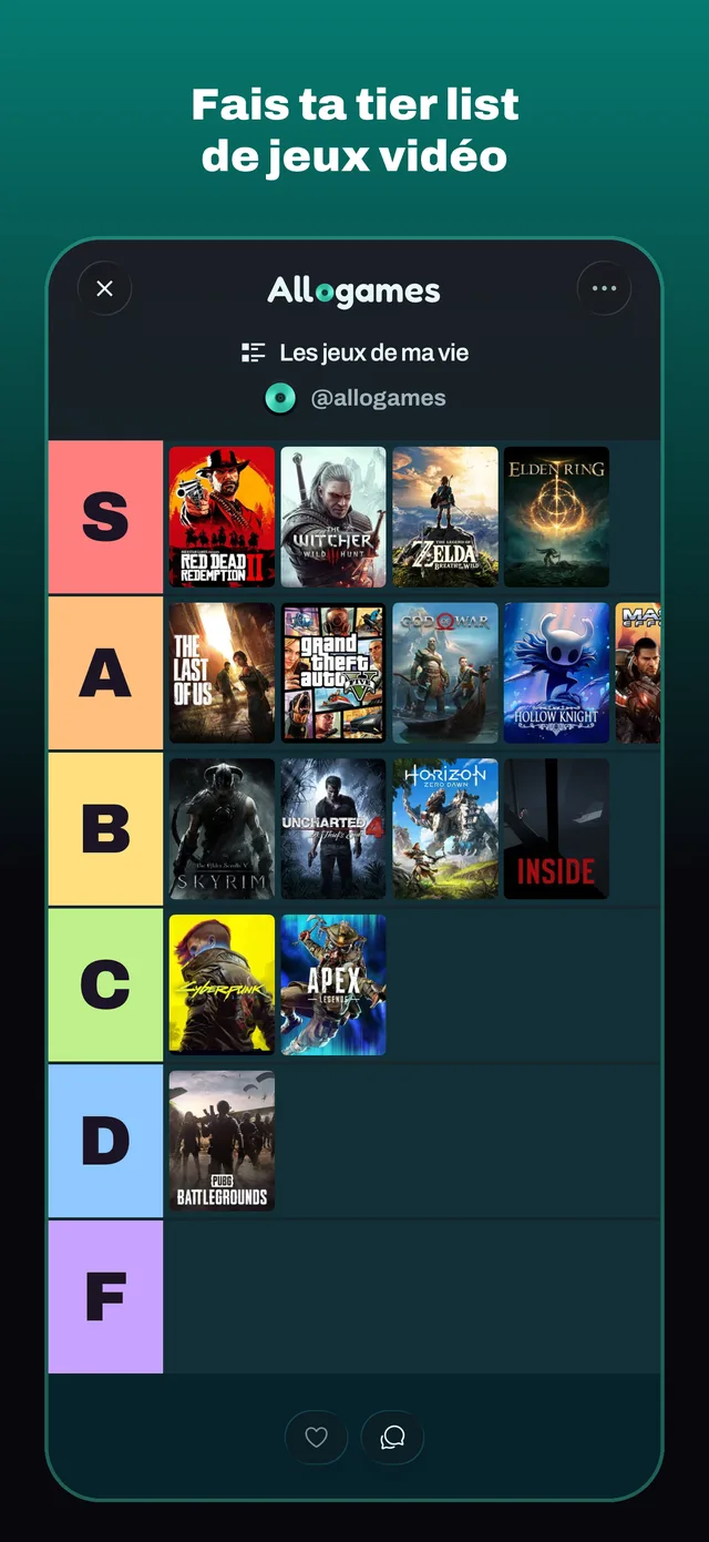 Fais ta tier list de jeux vidéo